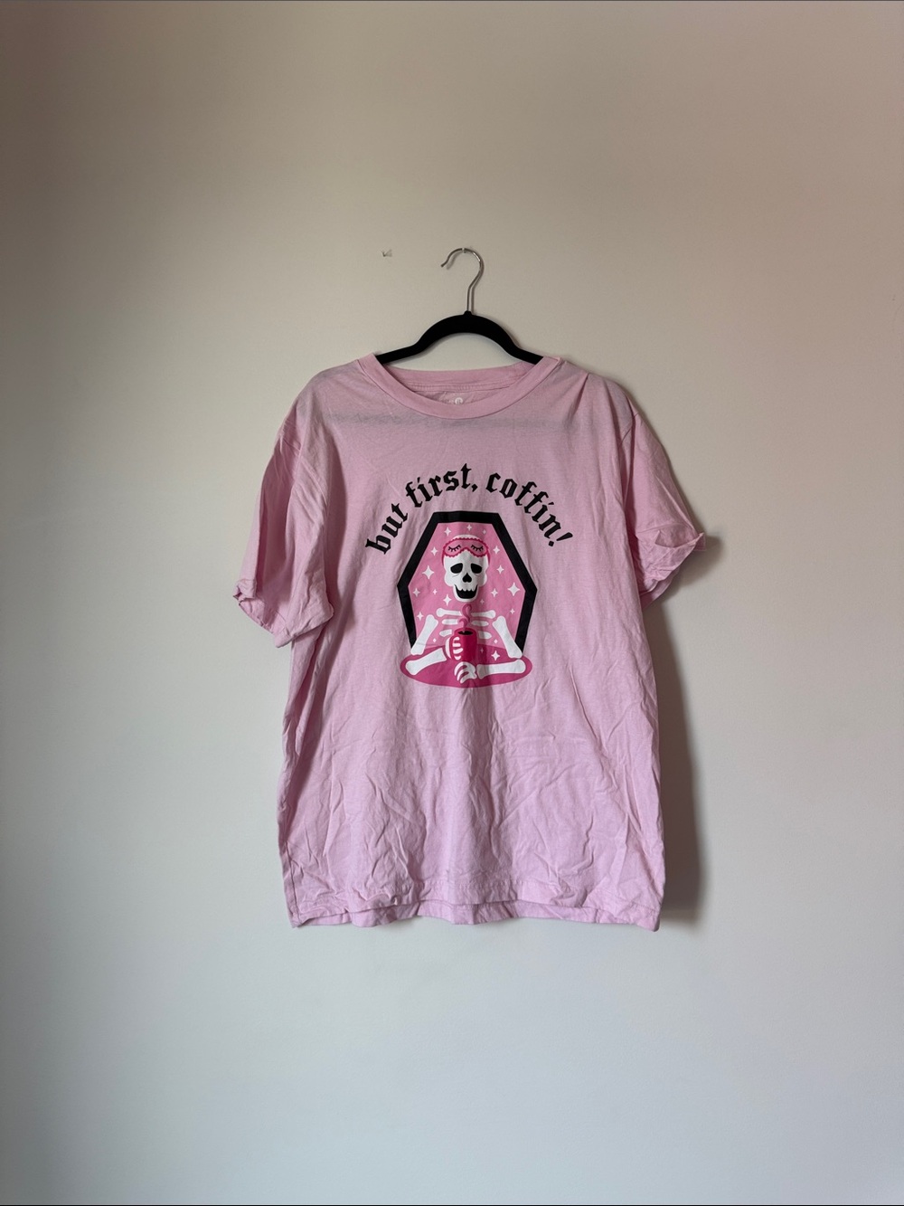 Pink Graphic Tee - But First, Coffin!